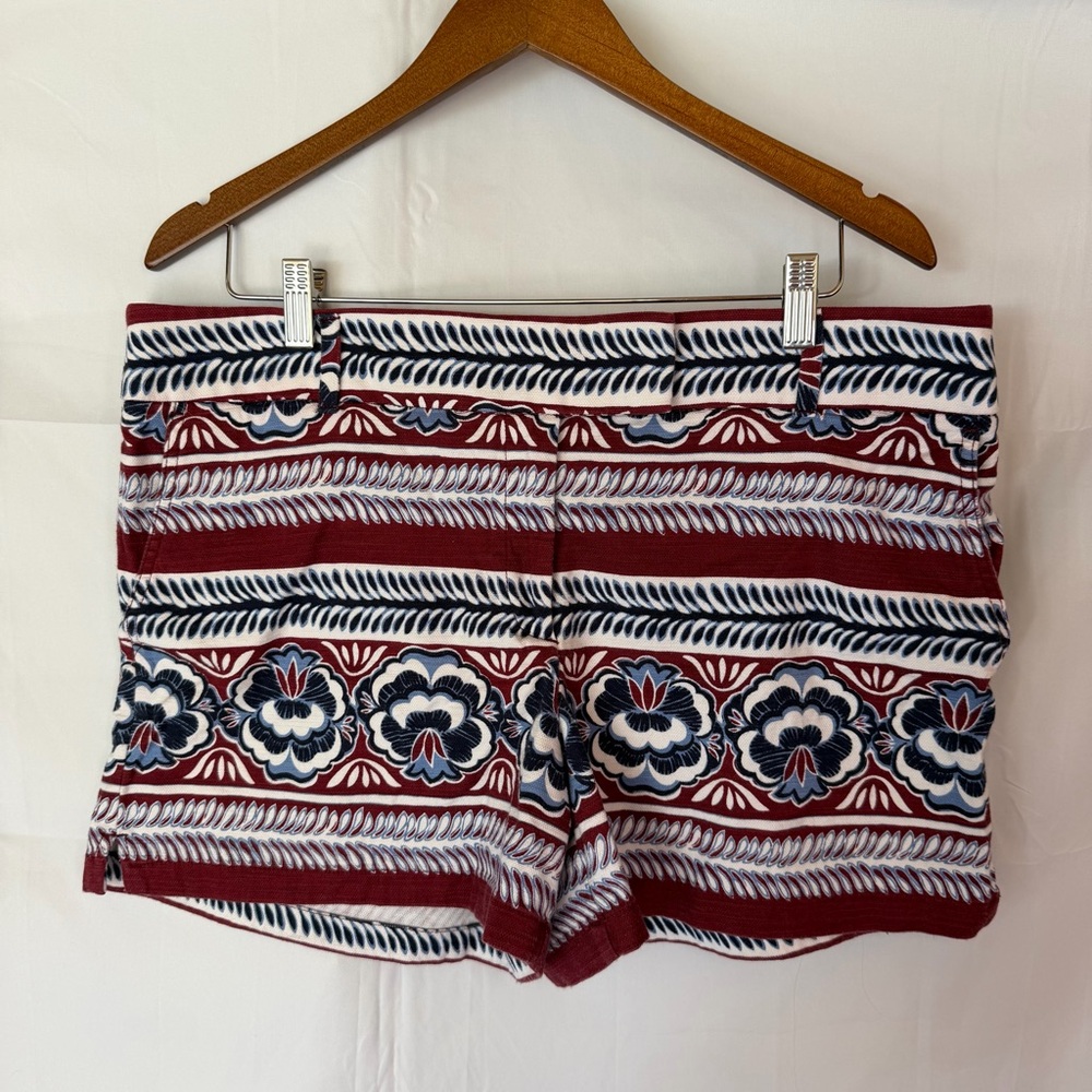 Loft Ann Taylor Riviera Shorts Size 14 Burgundy Boho Floral Mid Rise w Pockets